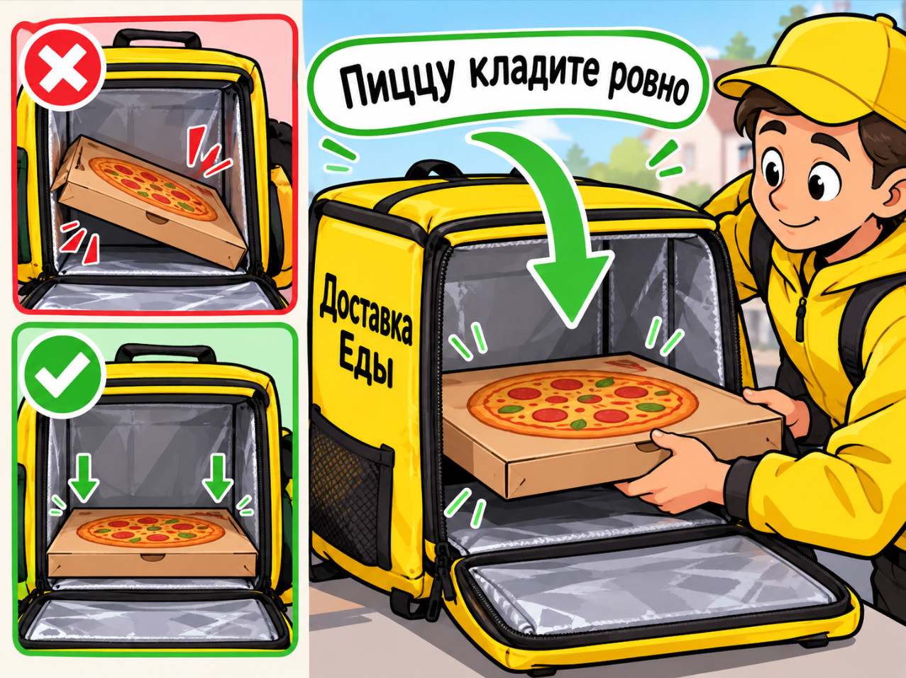 Пиццу кладите ровно 