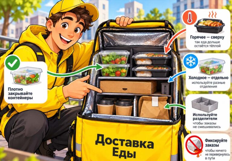 Как класть пиццу и другую еду в рюкзак курьера
